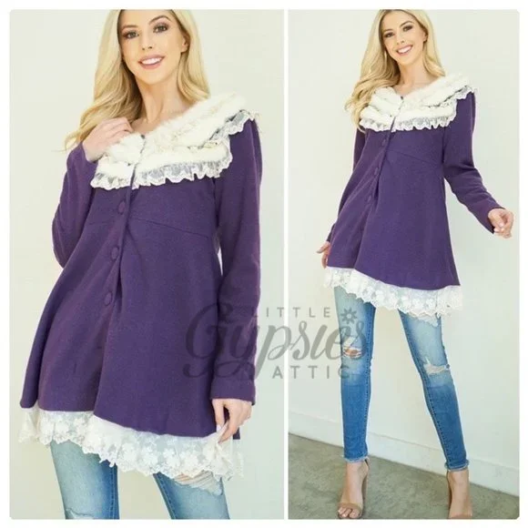 A'reve Classic Purple Tunic Coat Top - Picture 5 of 13